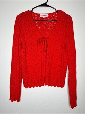 Cherry Red Tie-front Cardigan - Size S Cottagecore Preppy Coquette Knit